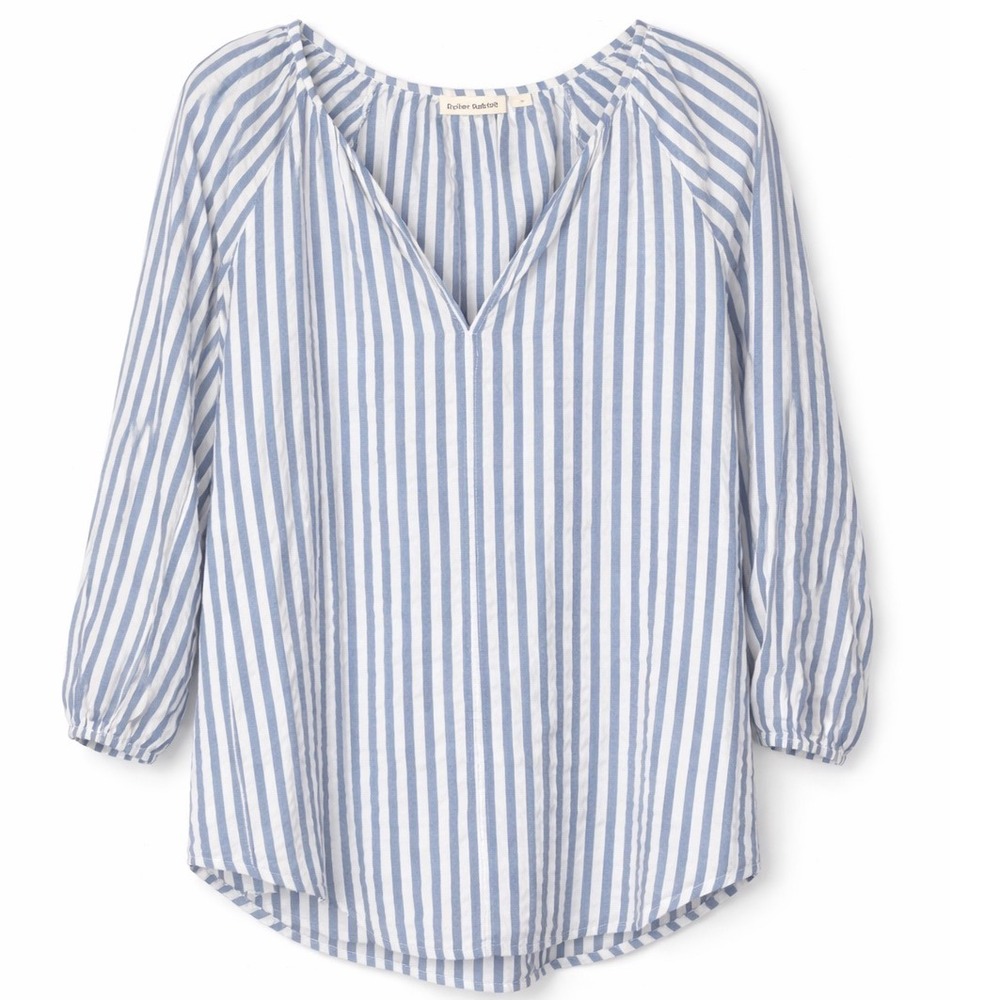 Roller Rabbit Blue White Stripe Peasant Blouse Size Medium Cotton‎ Top